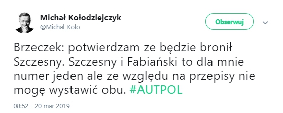 Tak Jerzy Brzęczek skomentował wybór pierwszego bramkarza!